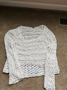 Free people Cream Open-Knit Sweater light weight boho cottage sz m